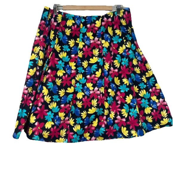 Caslon Black Floral Pleated Aline Skirt Colorful Preppy Size 14W Office Vintage - Picture 1 of 9